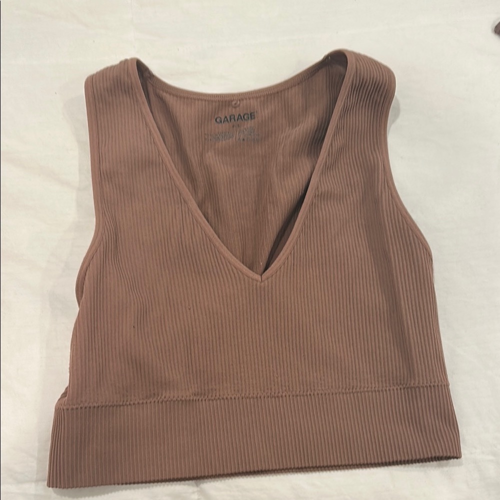 Garage Brown Ribbed Fitted Tank Top